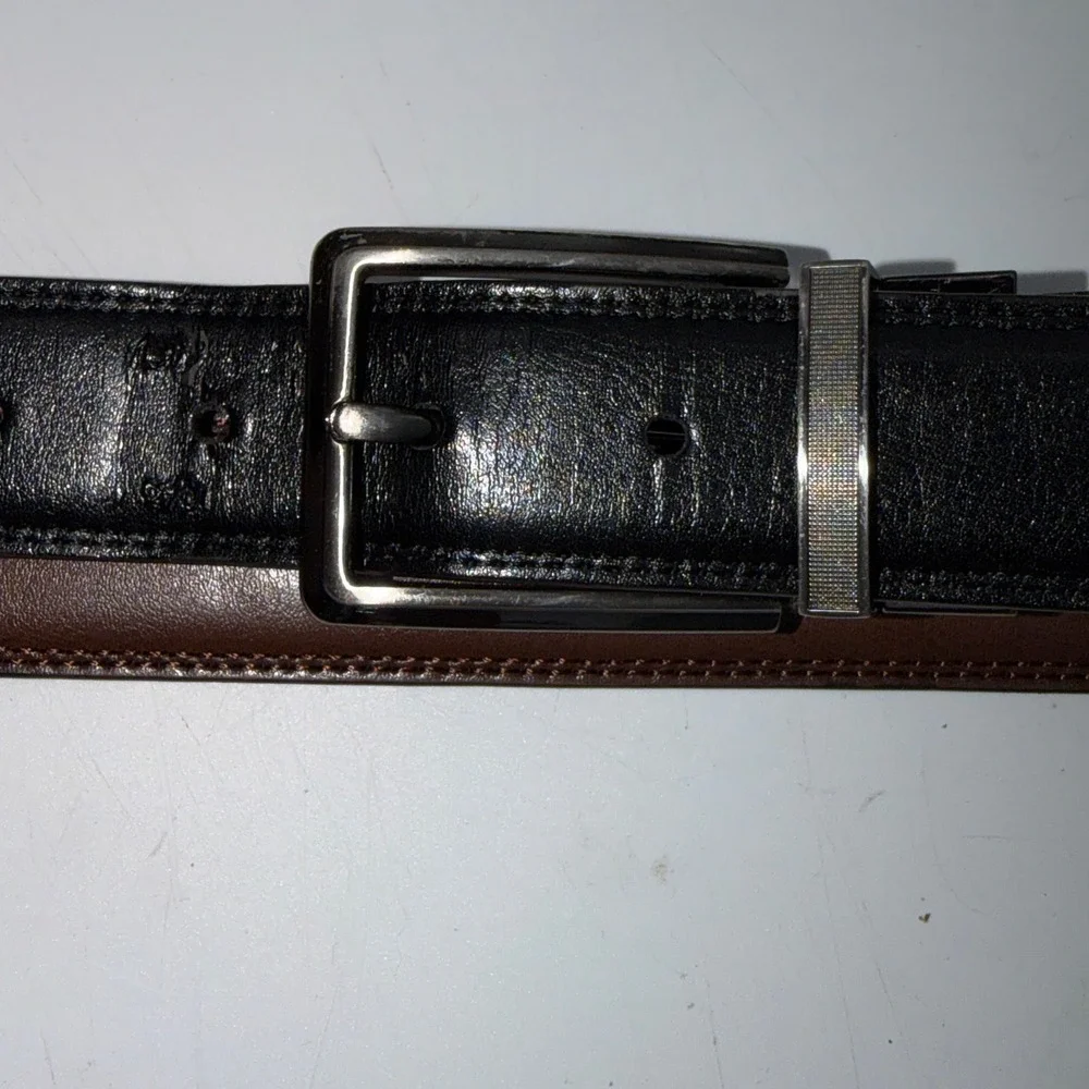 Perry Ellis Reversible Faux Leather Belt Black Brown Business Casual‎ Classic
